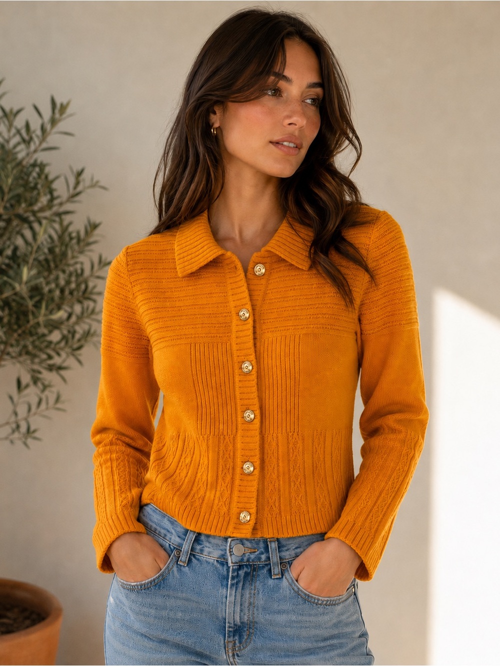 St. John Orange Wool Blend Knit Cardigan Sweater Size Small